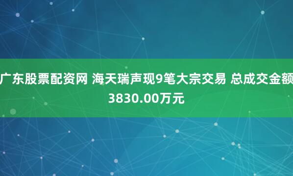 广东股票配资网 海天瑞声现9笔大宗交易 总成交金额3830.00万元